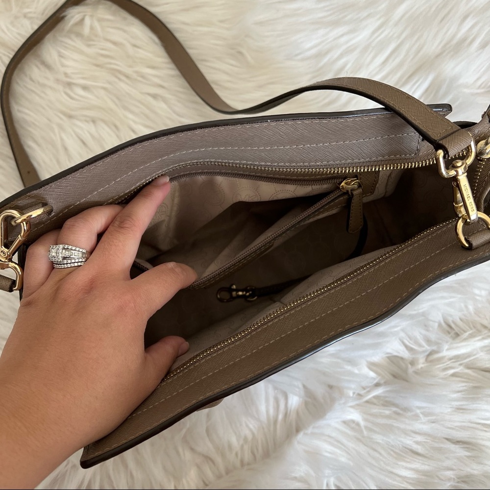 Michael Kors Selma Saffiano Leather Satchel in taupe - Picture 10 of 15